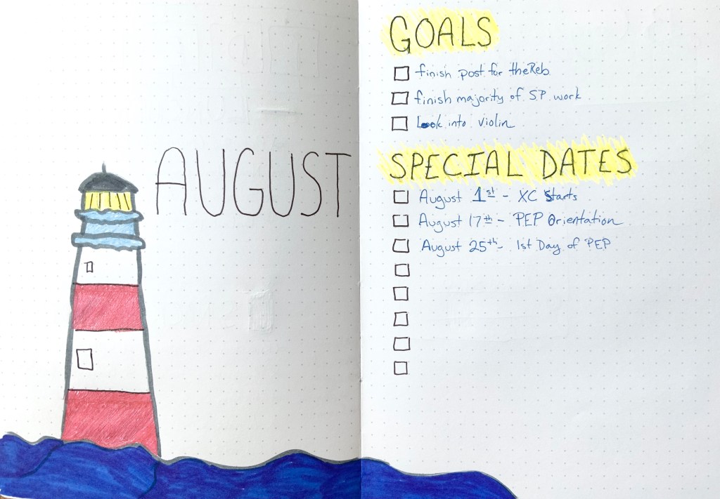 August BUJO cover bullet journal goals